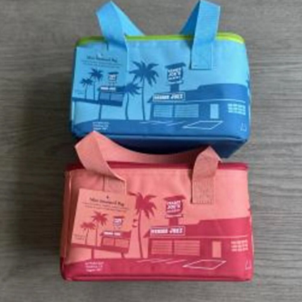 NWT Trader Joe's Viral Mini Canvas Insulated Totes Peach & Blue (2) - Picture 4 of 4
